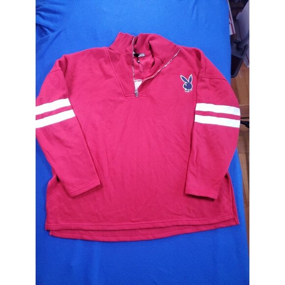 Playboy x Missguided Sweatshirt Size 6 Red Fleece Oversized Embroidered 1/4 Zip - Picture 14 of 16